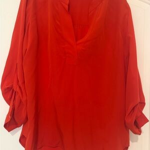 Diane Von Furstenberg Vibrant tomato Red silk Blouse, sz Snall